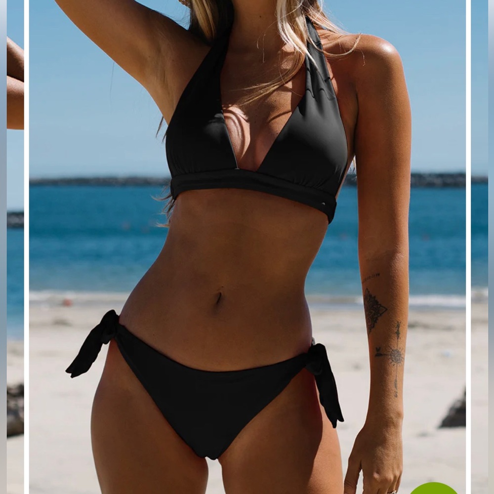 Beachsissi Halter Neck Knot Bikini Set- Black